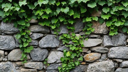 Stone Wall Covered in Lush Green Ivy
