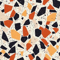 Modern Terrazzo Flooring Pattern with Bold Angular Stone Chips and Contrasting Colors, Seamless Repeat Design for Tiling