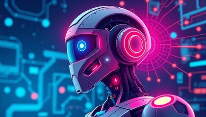 Fototapeta premium AI Robot Navigation in a Modern Tech Facility 