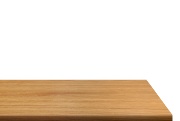 Side view of empty wooden table isolated PNG transparent.