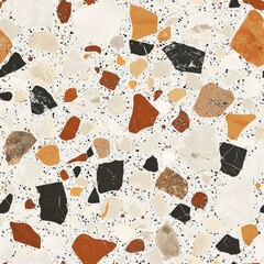 Contemporary Terrazzo Flooring Pattern with Polished Finish and Natural Stone Chips in Neutral Tones, Seamless Tile Repeat