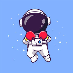 Naklejka premium Cute Astronaut Boxing In Space Cartoon Vector Icon Illustration. Science Sport Icon Concept Isolated Premium Vector. Flat Cartoon Style