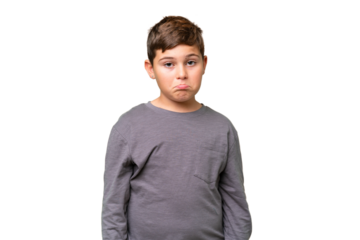 Little caucasian kid over isolated chroma key background with sad expression