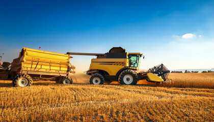 Obraz premium close view of modern combine harvester in action