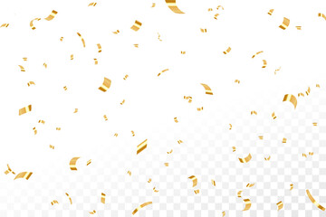 Gold confetti. Confetti celebration party background, Falling shiny golden confetti isolated on transparent background, Celebration carnival ribbons, confetti,