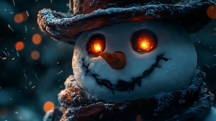 Elegant Snowman with Glowing Ember Eyes and a Silk Hat