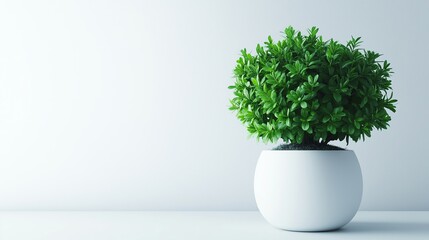 Green plant in vase on white background with text space Image has noise and grain