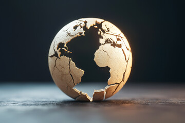 A cracked globe symbolizing environmental concerns and global issues, highlighting the fragility of our planet.