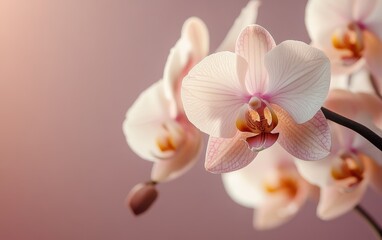 Delicate Orchid Blooms in Soft Lighting with Blurred Background