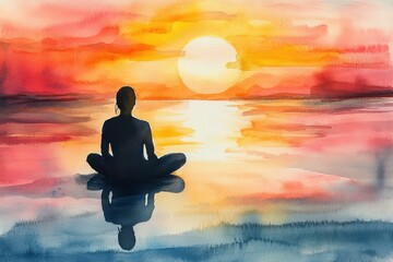 Serene Stress Relief: Deep Breathing Exercise in Tranquil Watercolor Space