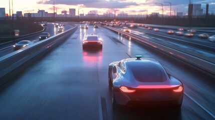 Autonomous vehicles driving on highway, AI Generative
