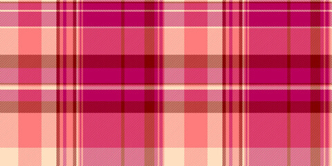 Asymmetric vector pattern check, flannel background textile fabric. Screen seamless plaid tartan texture in pink and red colors.