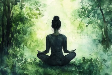 Tranquil Forest Yoga: Serene Watercolor Landscape for Deep Breathing, Relaxation, and Mindfulness Practice