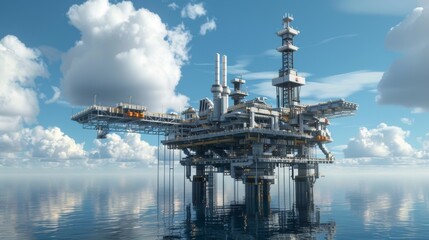 Obraz premium Offshore Oil and Gas Platform in the Open Sea with Cloudy Sky