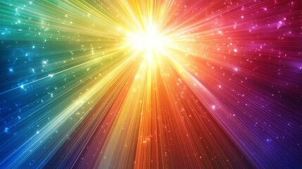 Fototapeta premium Bright Light Burst with Rainbow Rays and Glowing Particles