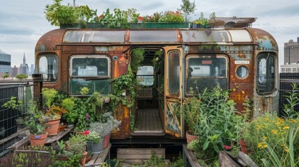 Overgrown Abandoned Vintage Train Transformed into Lush Greenhouse Haven