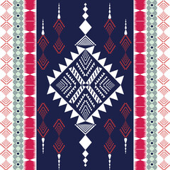 Fototapeta premium The abstract geometric ethnic pattern of traditional style. American fabric,African fabric Embroidery style, Design for carpet curtains, texture ,background, backdrop,wallpaper, clothing, wrapping, Ba