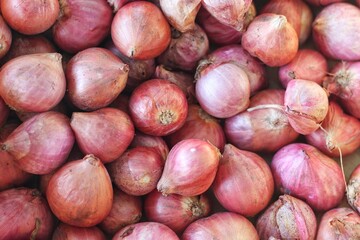 Red onions at the traditional market in indonesia