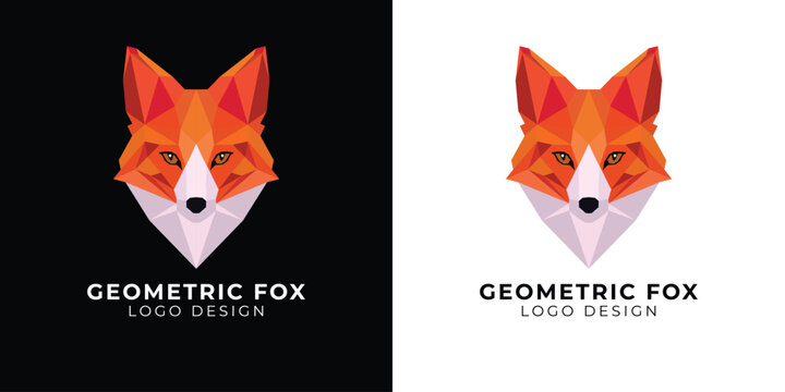 Geometric fox head red and white logo design