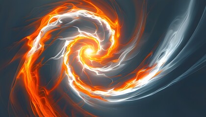 Dynamic swirling abstraction bursting with fiery orange and white hues, showcasing vibrant energy and movement in a captivating digital illustration