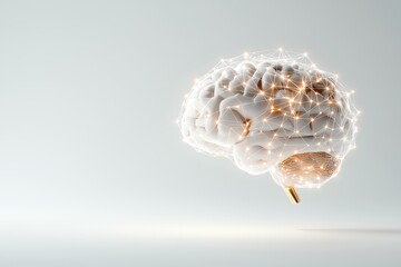 Abstract brain with neural connections on white background, illustrating artificial intelligence and neuroscience concepts.