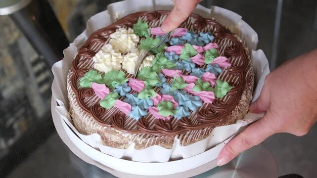 bite the cake unhealthy food addiction poor nutrition adult fat woman eats cake with a spoon obesity overeat eat away problems smear face with cake cream chocolate. fat woman eating cake