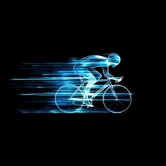 Fototapeta premium Dynamic Minimalist Cyclist in Motion - Blue and White on Black Background