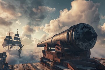 ai generative cannon on the shore targeting ships