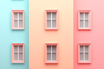 A vibrant display of pastel colors featuring elegant windows on a textured wall, perfect for modern design themes.