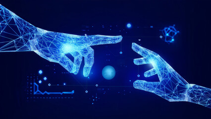 Fototapeta premium Technology style holographic hands, background 