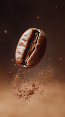 Flying coffee bean with bursting aroma