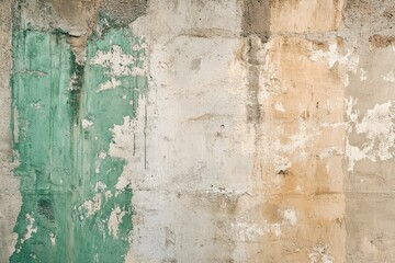 The concrete wall is painted in natural sand and green shades. Abstract industrial , ai