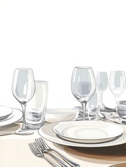 Minimalist Table Setting with Glassware and Plates: A Simple Illustration