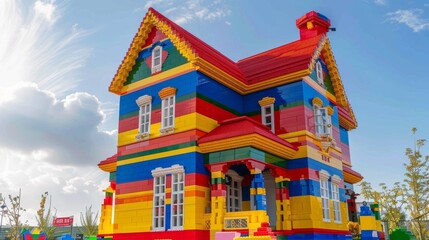 Obraz premium Vibrant and Whimsical Storybook House with Colorful Architectural Design and Playful Aesthetic