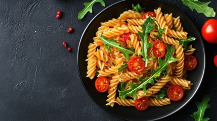 Fusilli Pasta Salad with Cherry Tomatoes and Arugula