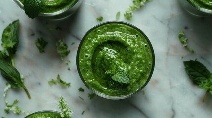 Obraz premium Vibrant Green Superfood Smoothie in Glass Blender with Fresh Ingredients