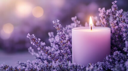 banner featuring lavender flowers and scented candles to create a relaxing and stress-relieving atmosphere with aromatherapy