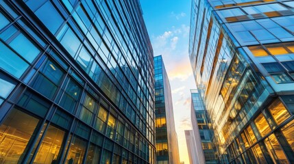 Modern Glass Skyscrapers in City