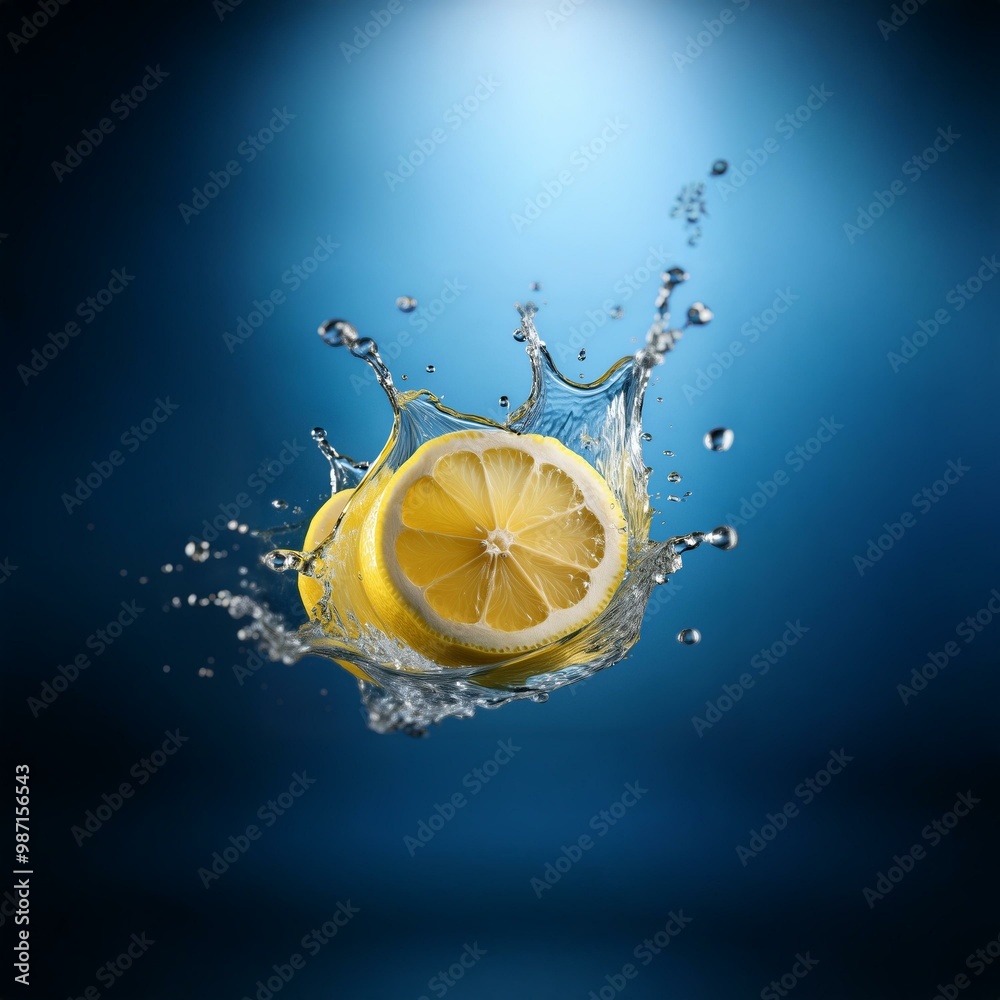 Poster A slice of lemon falls into a pool of water, creating a large splash.