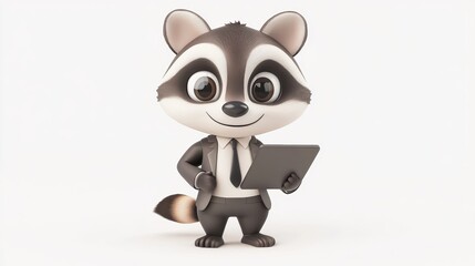 Cute Cartoon Raccoon Character in Business Attire