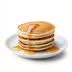 Pancakes served on a white plate, isolated to highlight their classic presentation and delicious layers.