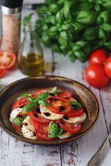 A bowl with traditional Italian caprese salad