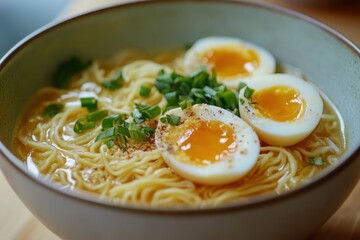 homemade ramen with eggs and noodles , ai