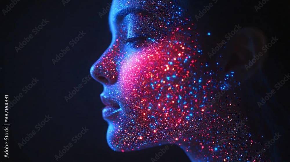 Poster dermatology specialists analyzing a 3d hologram of skin to detect underlying skin problems and plan 