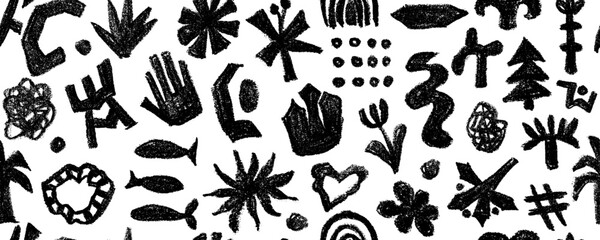 Vector seamless pattern with african, mexican, indian elements, tribal shapes and textile ornaments. Traditional ritual shapes, ethnic circles and borders. Mystic symbols , folk shapes