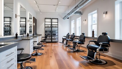 modern barber shop, empty and hyper-realistic