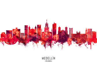 Obraz premium Medellin Colombia Skyline Red