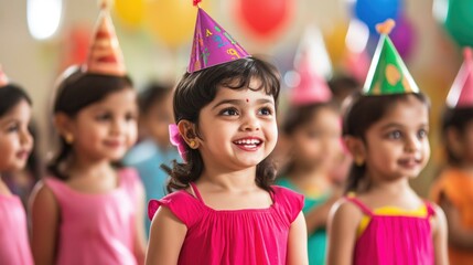 Fototapeta premium Happy indian kids children celebration birthday party