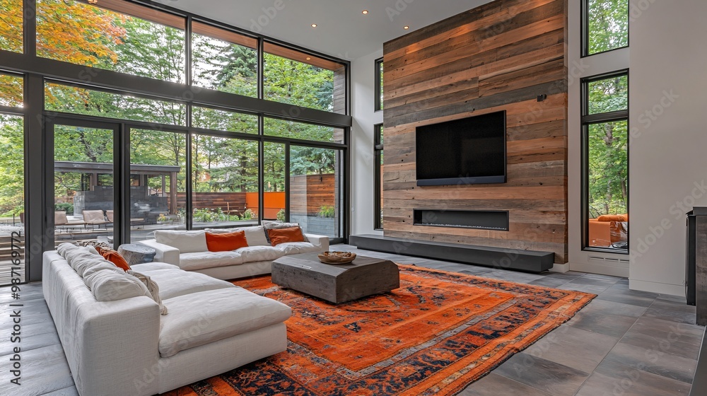 Aufkleber a luxury living room equipped with smart home technology managing lighting and temperature to create
