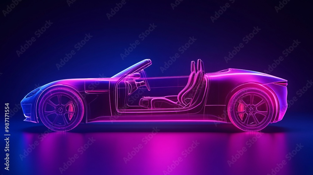 Poster A 3D infographic of an electric vehicle with highlighted areas showing the safety features supported by insurance coverage in a minimalist modern layout Large space for text in center Stock Photo